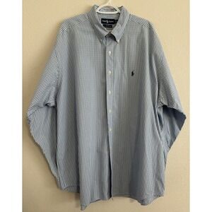 Ralph Lauren Blake Button Front Shirt Mens XXL Blue Check 100% Two-Ply Cotton
